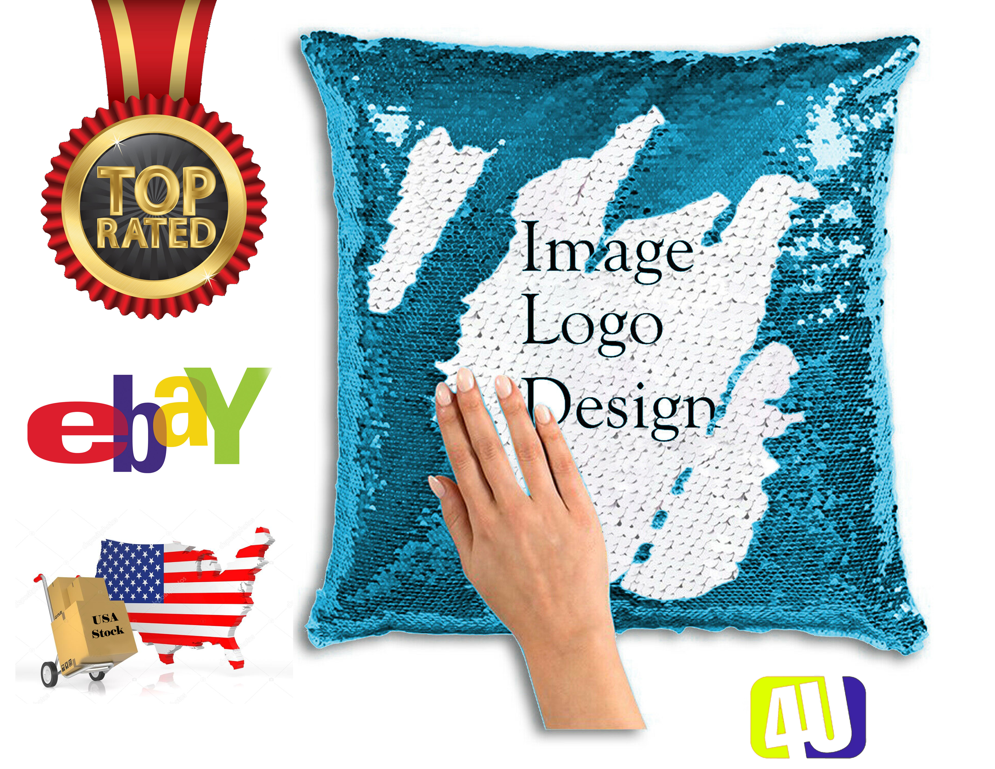 Customized BLUE B Sequin Magic Swipe PILLOW+COVER Sublimation